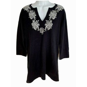 Isaac Mizrahi Black White Floral Tunic Dress Top